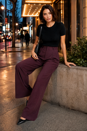 Pantalon taille haute jambes larges | Variante Bordeaux - Lifestyle | Lounelle Paris