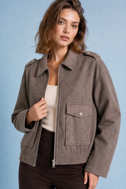 Veste ample effet suédine | Vue rapprochée | Lounelle Paris