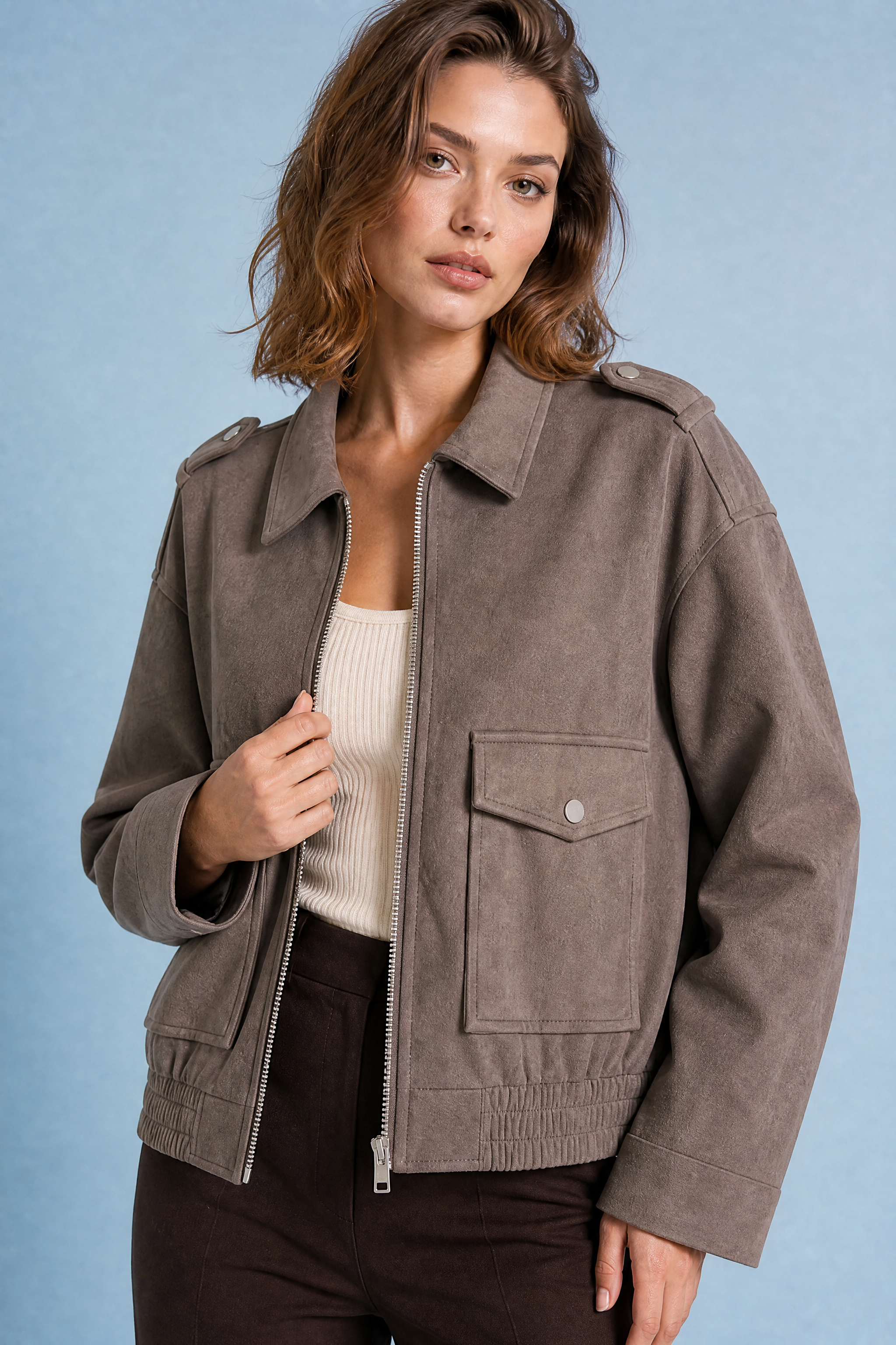 Veste ample effet suédine | Vue rapprochée | Lounelle Paris
