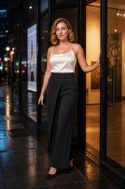 Pantalon taille haute asymétrique | Variante Noir - Lifestyle | Lounelle Paris