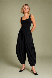 Pantalon large taille haute plissé | Variante Noir | Lounelle Paris