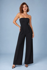 Schwarzer Bustier-Jumpsuit, weite Beine