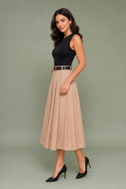 Robe noire bicolore sans manches | Vue de profil | Lounelle Paris