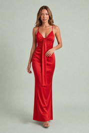 Drapiertes V-Ausschnitt-Langkleid