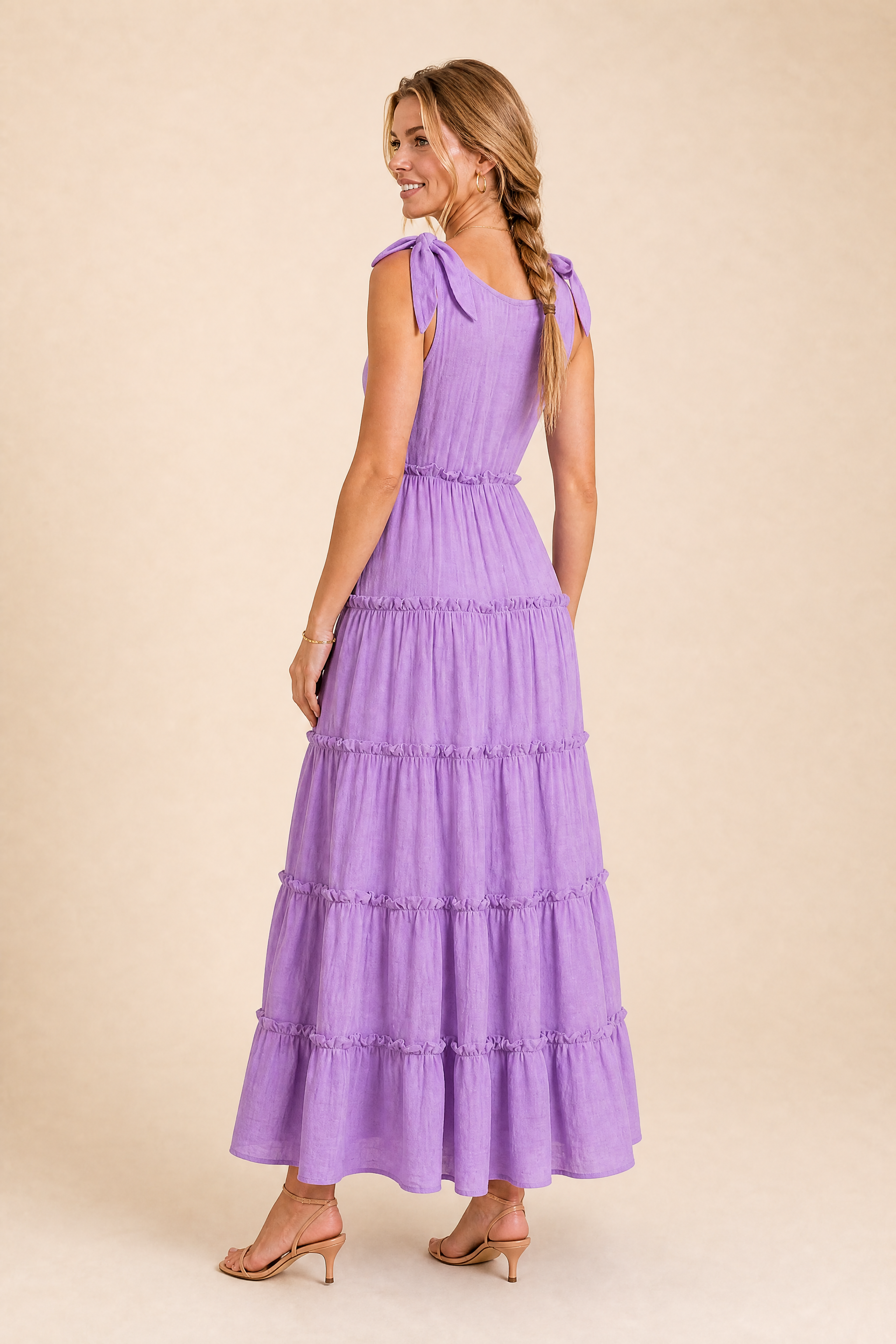 Robe longue violette à bretelles | Vue de dos | Lounelle Paris