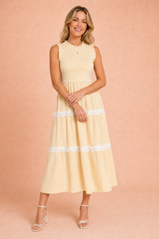 Robe longue rayée smockée | Variante Jaune | Lounelle Paris