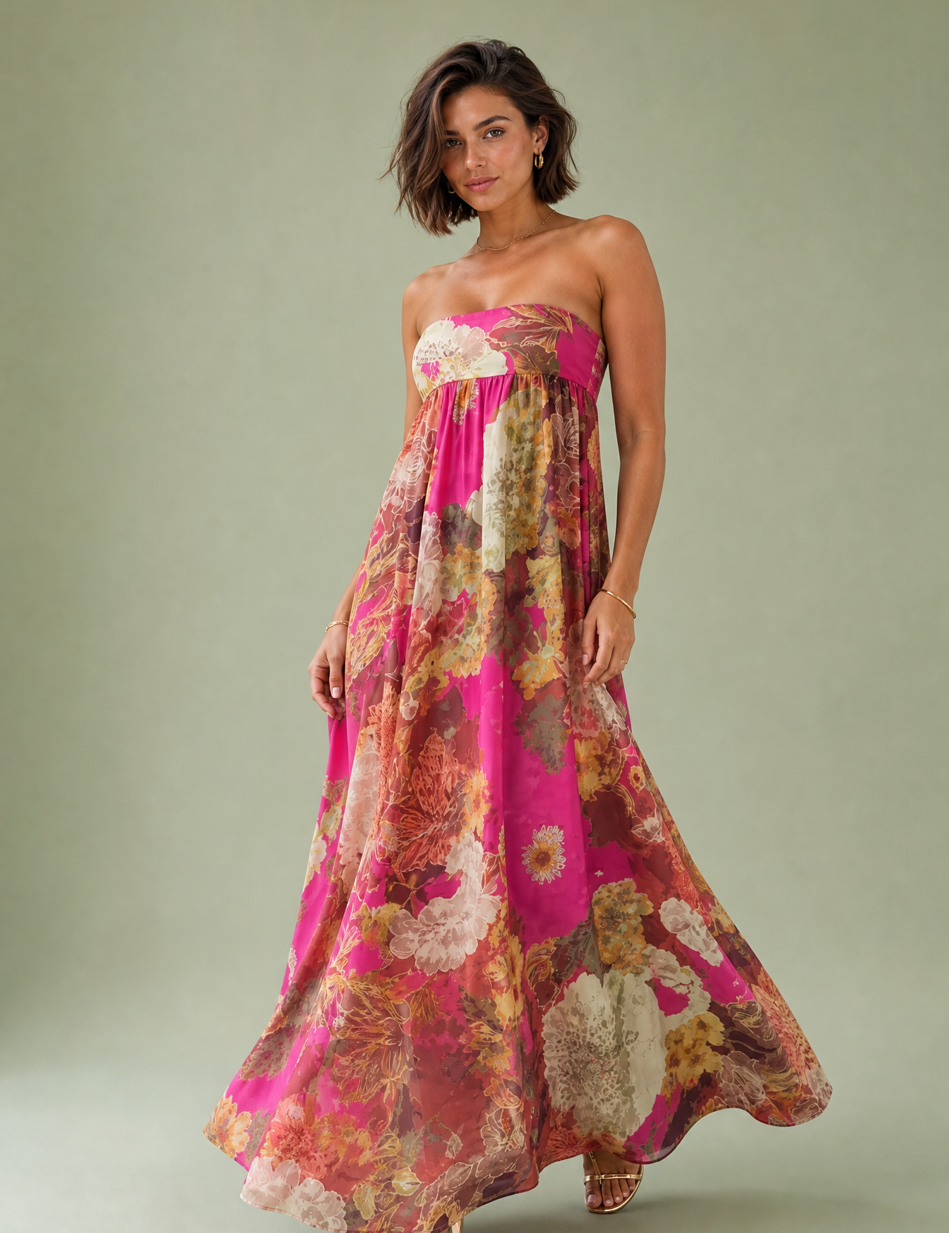 Robe longue bandeau évasée | Vue de face | Lounelle Paris