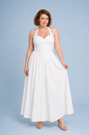 Robe longue blanche licou dos nu | Porté sur une autre silhouette | Lounelle Paris