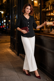 Chemisier col rond manches bouffantes | Variante Noir - Lifestyle | Lounelle Paris
