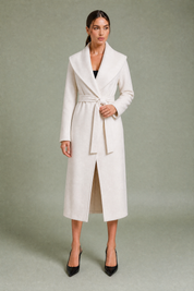 Manteau long col châle ceinturé | Variante Blanc | Lounelle Paris