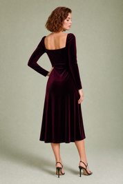 Robe en velours bordeaux encolure carrée | Vue de dos | Lounelle Paris