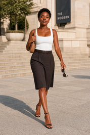 Bermuda ample à ceinture | Variante Marron - Lifestyle | Lounelle Paris