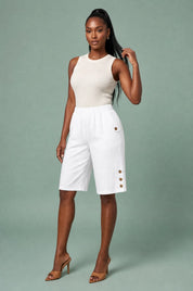 Bermuda droit taille haute | Variante Blanc | Lounelle Paris
