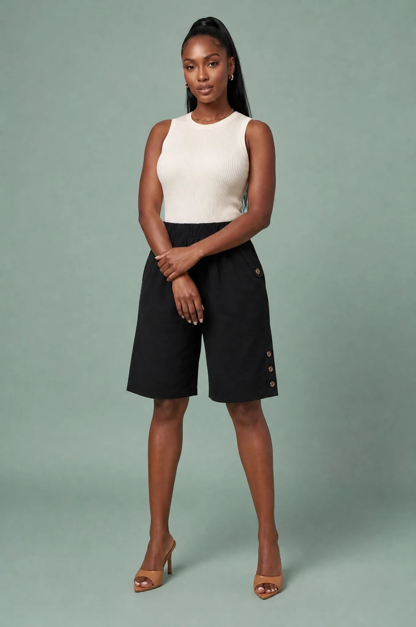 Bermuda droit taille haute | Variante Noir | Lounelle Paris