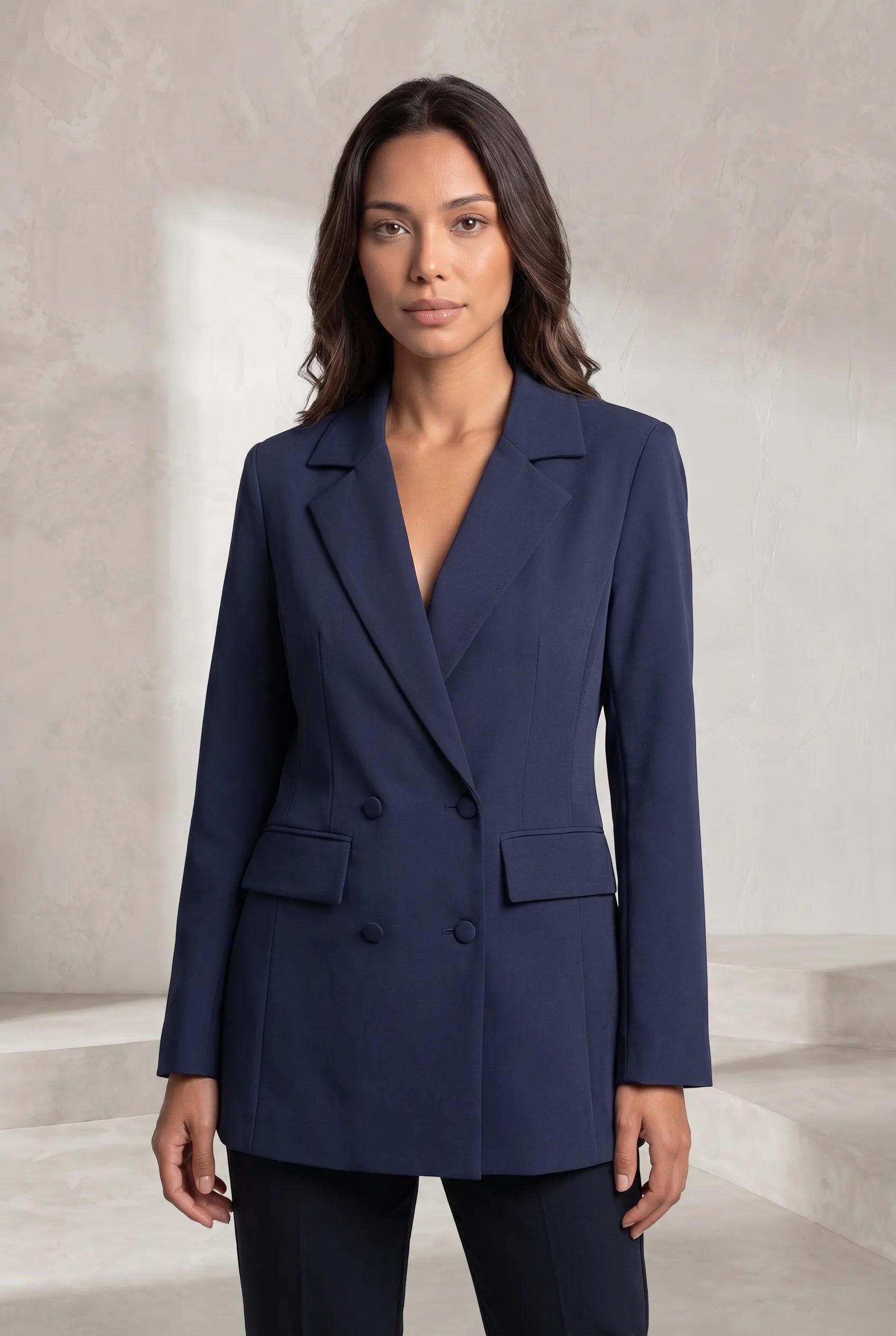 Blazer bleu marine ajusté double boutonnage | Lounelle Paris