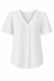 Blouse blanche col V ajourée | Lounelle Paris