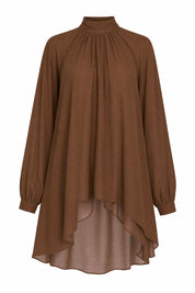 Blouse marron col montant asymétrique | Lounelle Paris