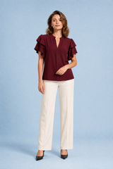 Bluse mit V-Ausschnitt und Volantärmeln