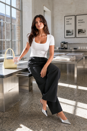 Top col carré maille côtelée | Photo lifestyle | Lounelle Paris
