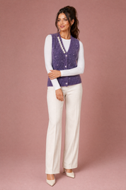 Gilet sans manches col V perlé | Variante Violet | Lounelle Paris