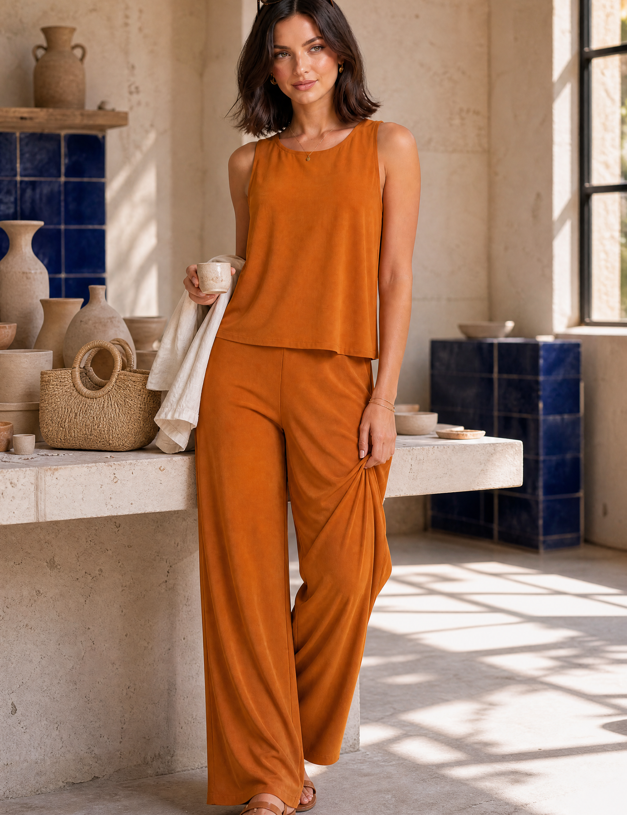 Ensemble fluide pantalon large | Photo lifestyle | Lounelle Paris