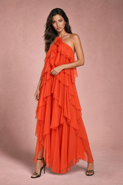 Robe longue dos nu à volants | Variante Rouge | Lounelle Paris