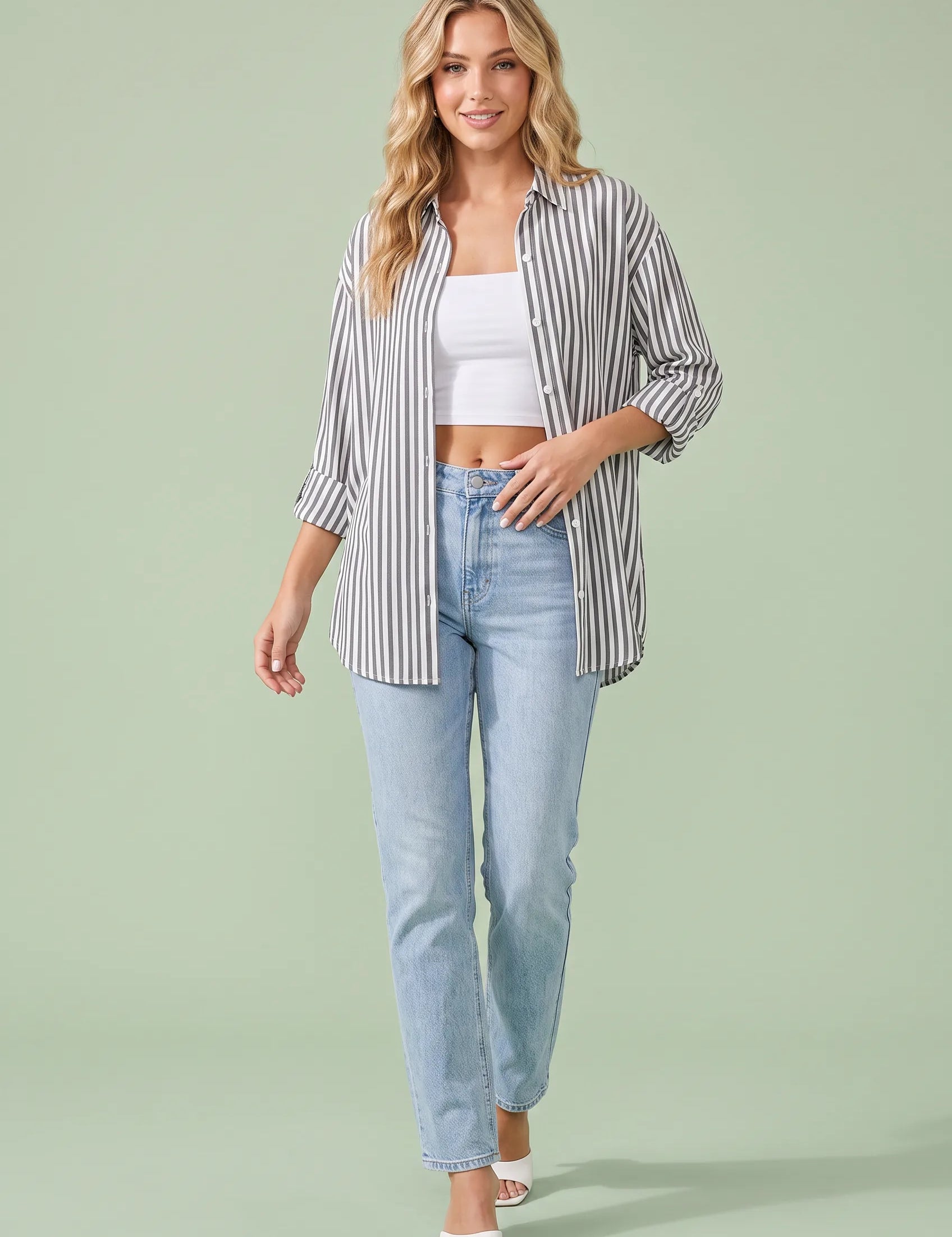 Chemise fluide à rayures verticales | Vue de face | Lounelle Paris