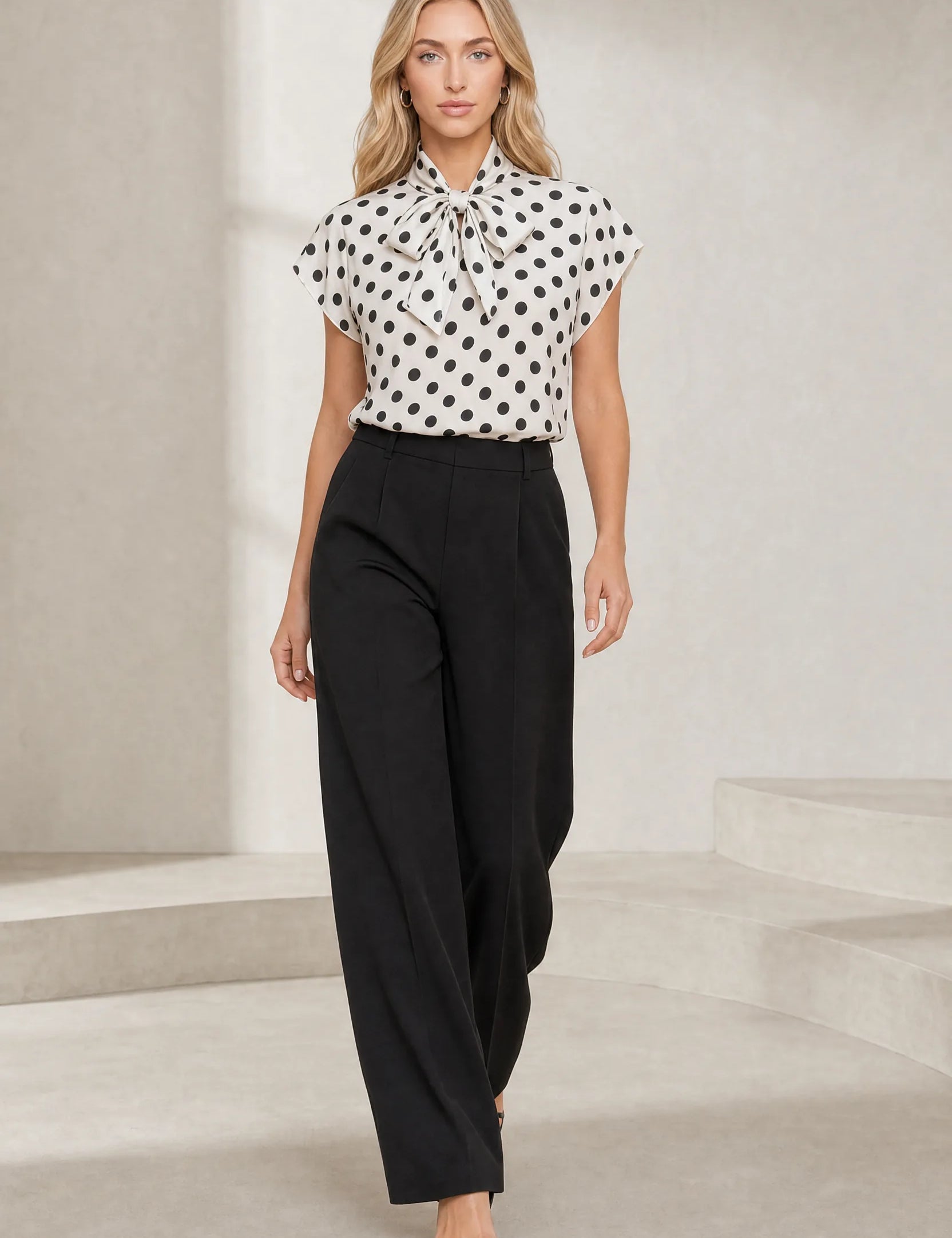 Chemisier à pois col lavallière | Lounelle Paris