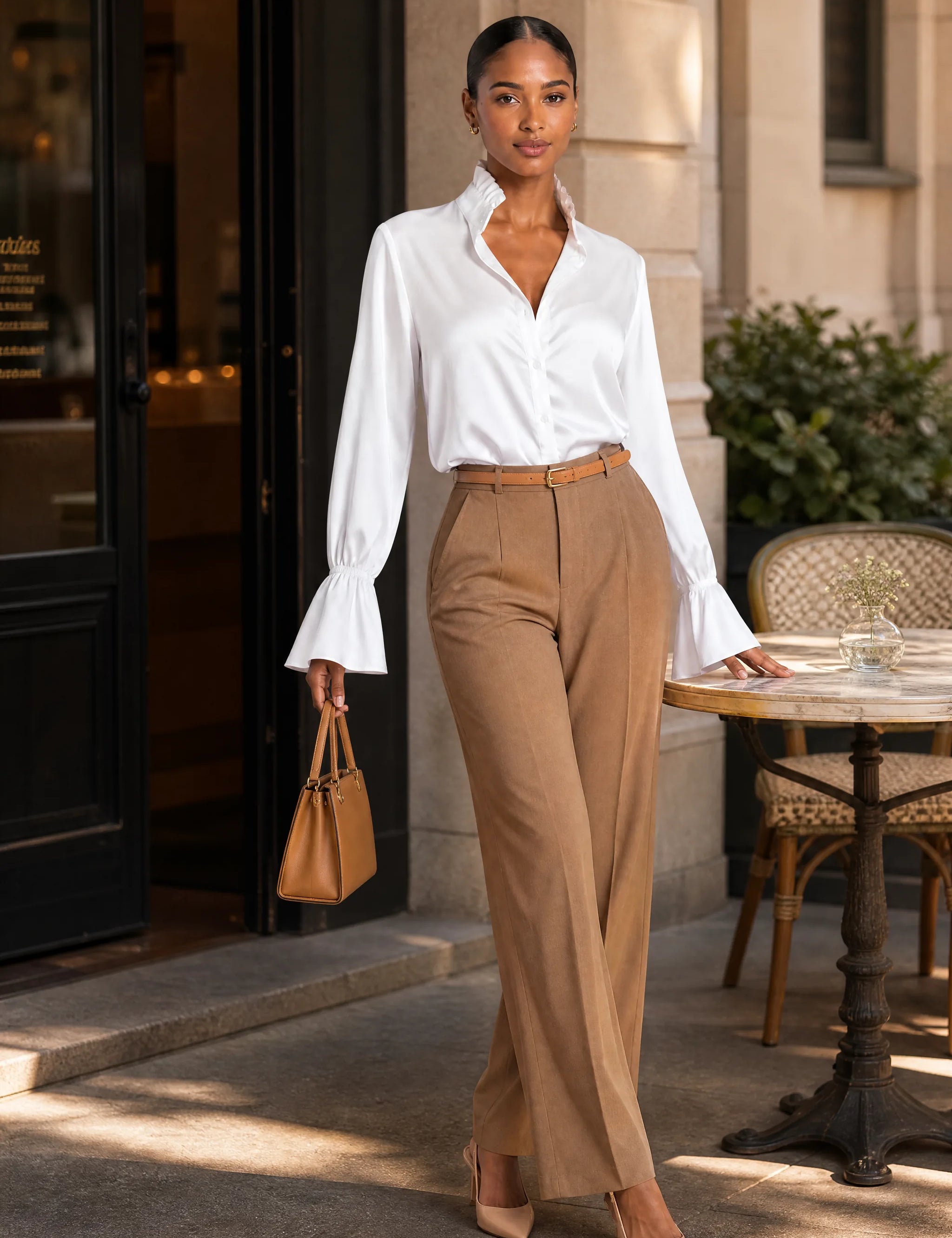 Chemisier col volanté manches évasées | Photo lifestyle | Lounelle Paris