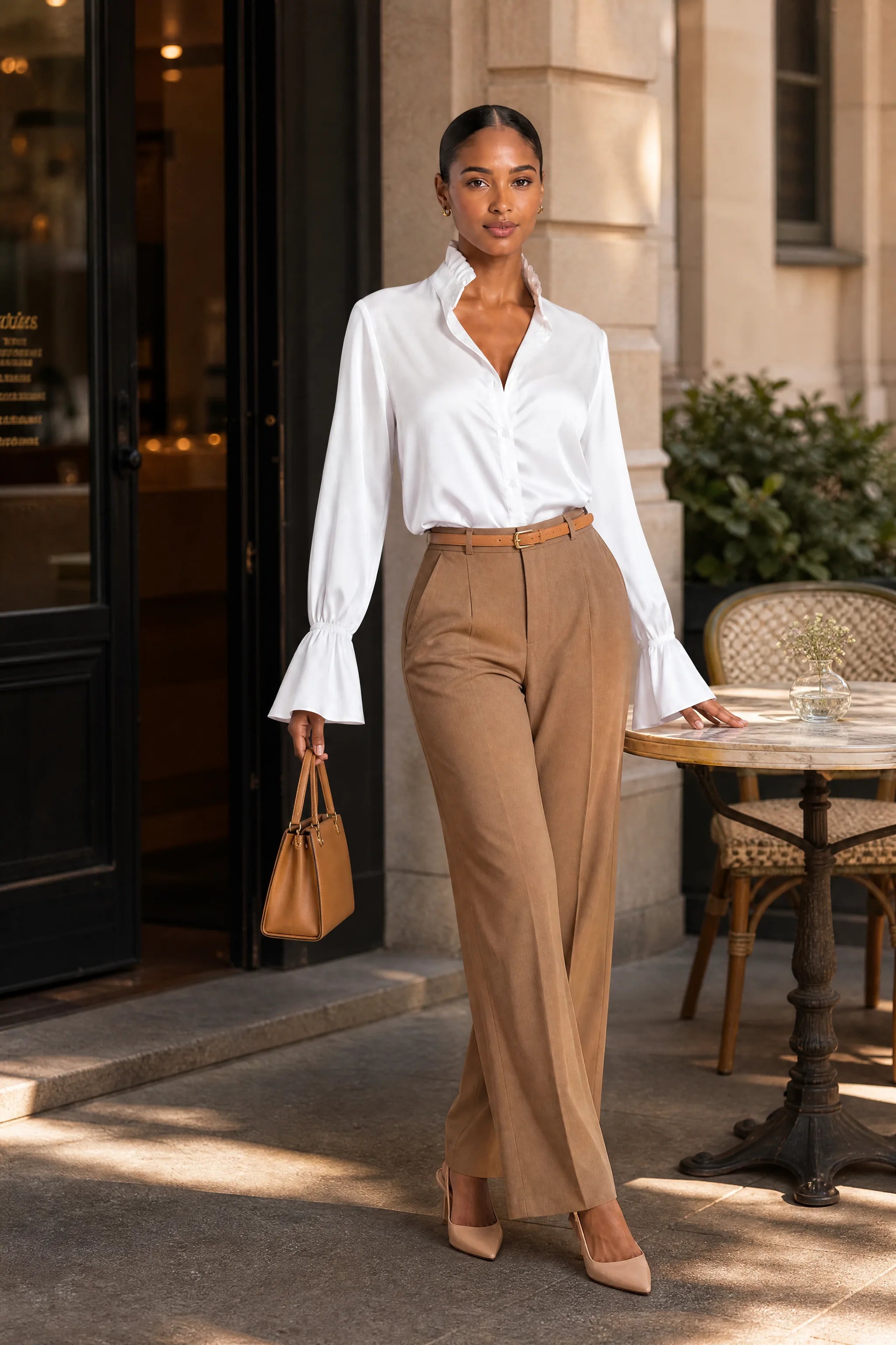 Chemisier col volanté manches évasées | Photo lifestyle | Lounelle Paris