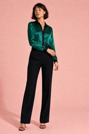 Chemisier satiné à contrastes | Variante Vert | Lounelle Paris