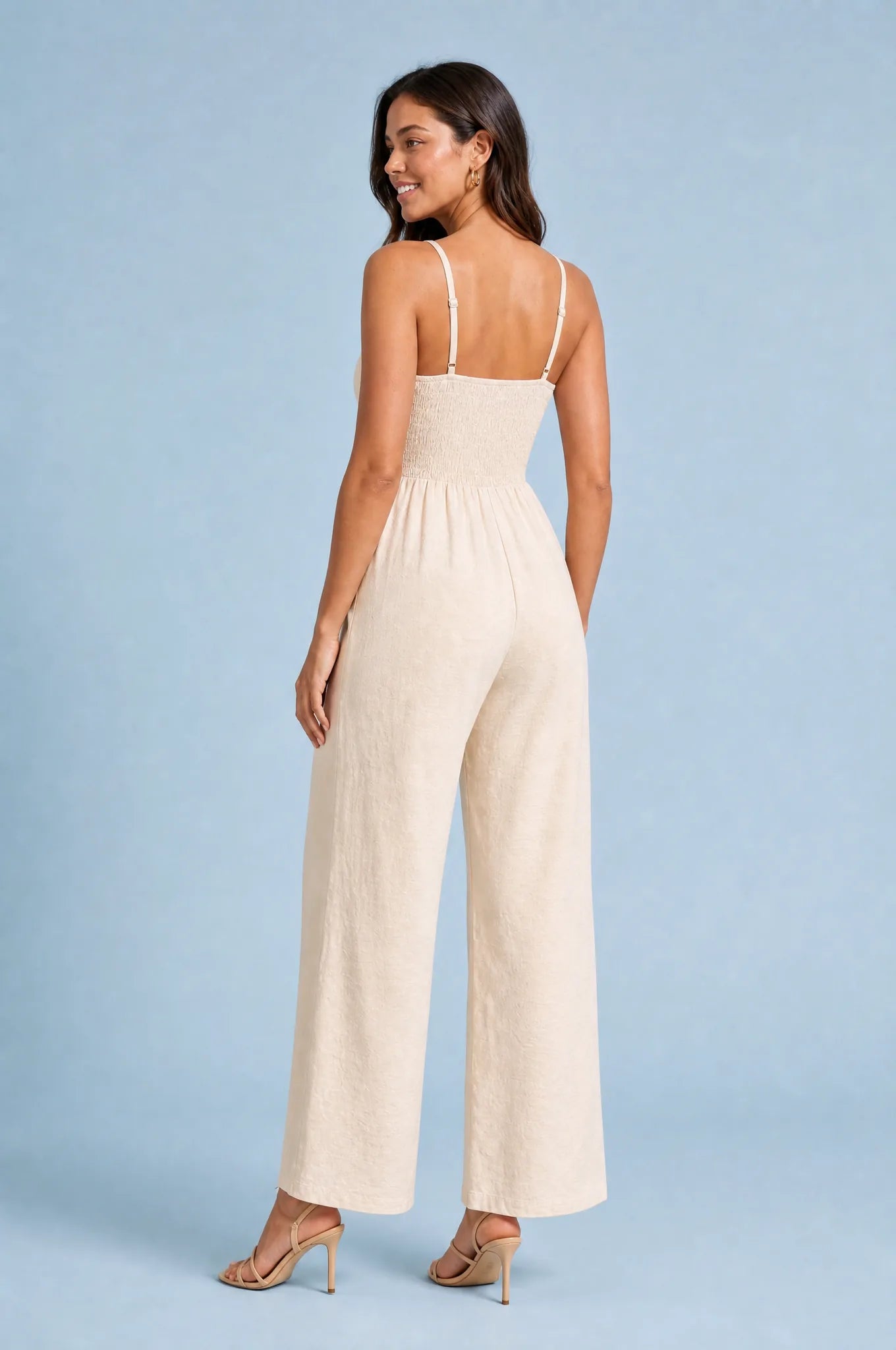 Combinaison abricot col V jambes larges | Vue de dos | Lounelle Paris