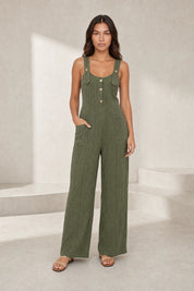 Combinaison ample vert militaire dos nu | Lounelle Paris
