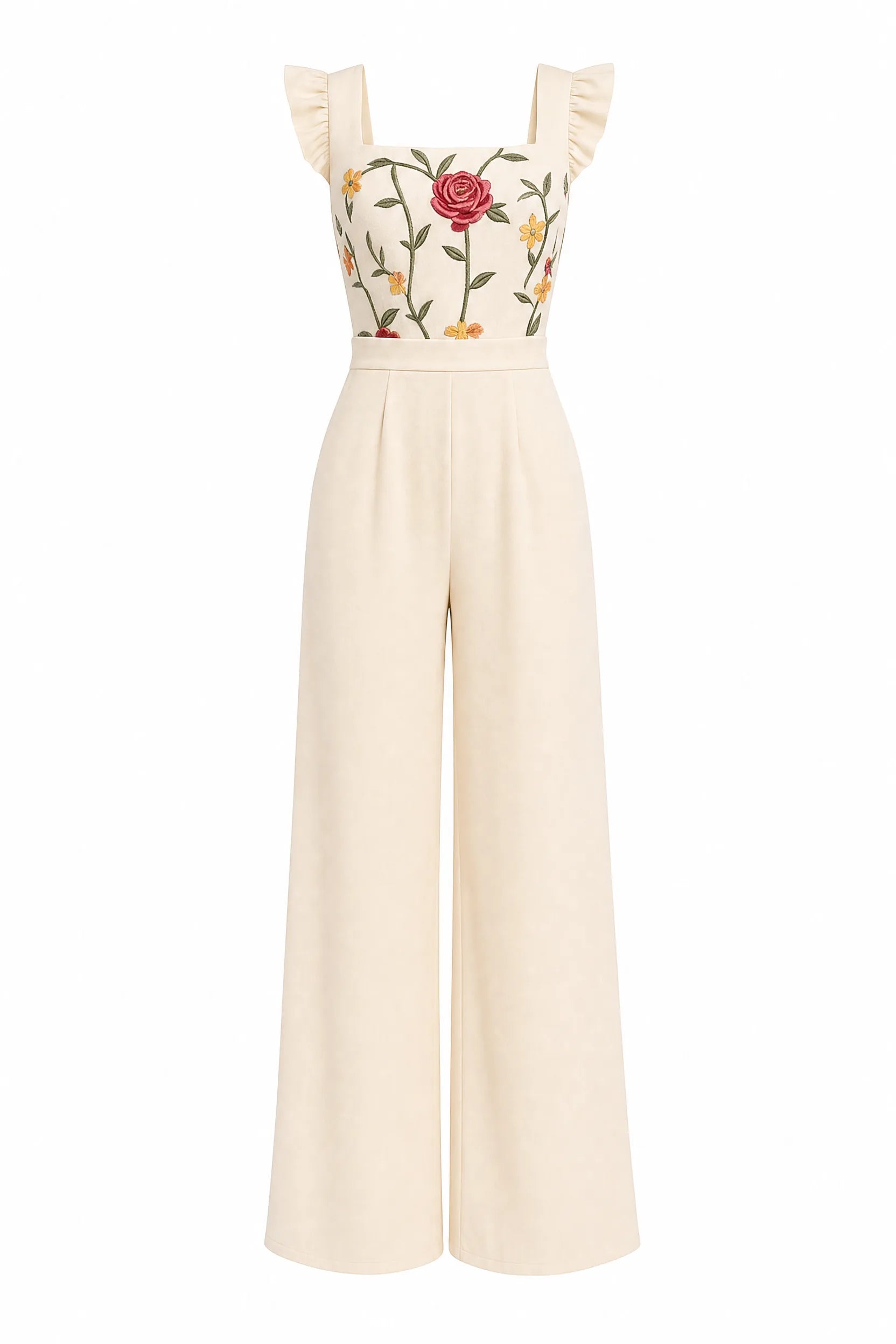 Combinaison beige col carré jambes larges | Lounelle Paris