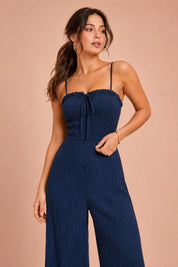 Combinaison bleu marine bandeau noué | Vue rapprochée | Lounelle Paris