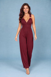 Combinaison bordeaux dos nu jambes larges | Vue en mouvement | Lounelle Paris