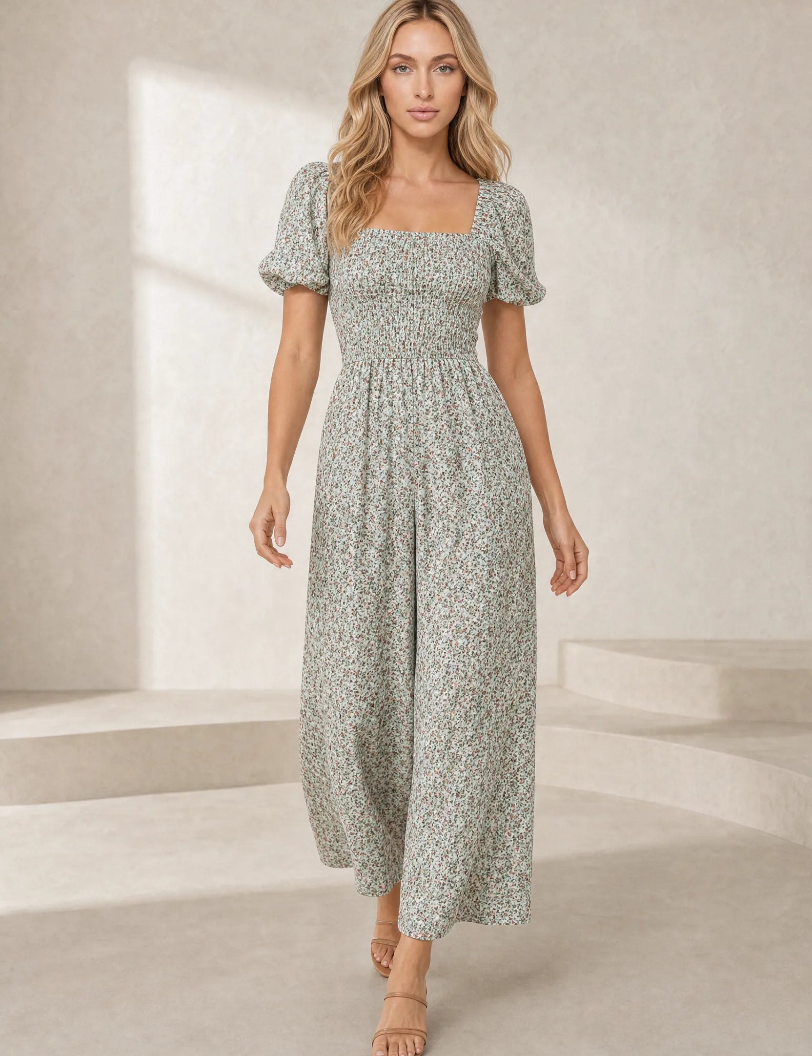 Combinaison fleurie encolure carrée | Lounelle Paris