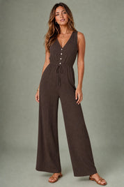Combinaison fluide col V jambes larges | Variante Marron | Lounelle Paris