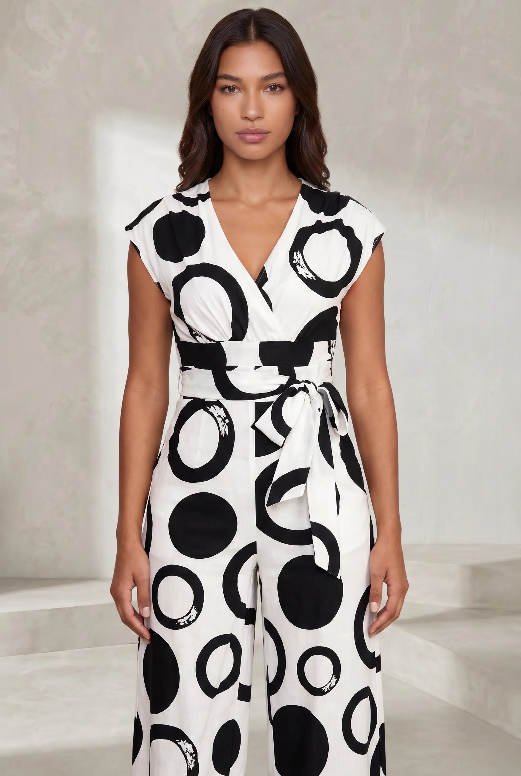 Combinaison imprimée col V taille haute | Lounelle Paris