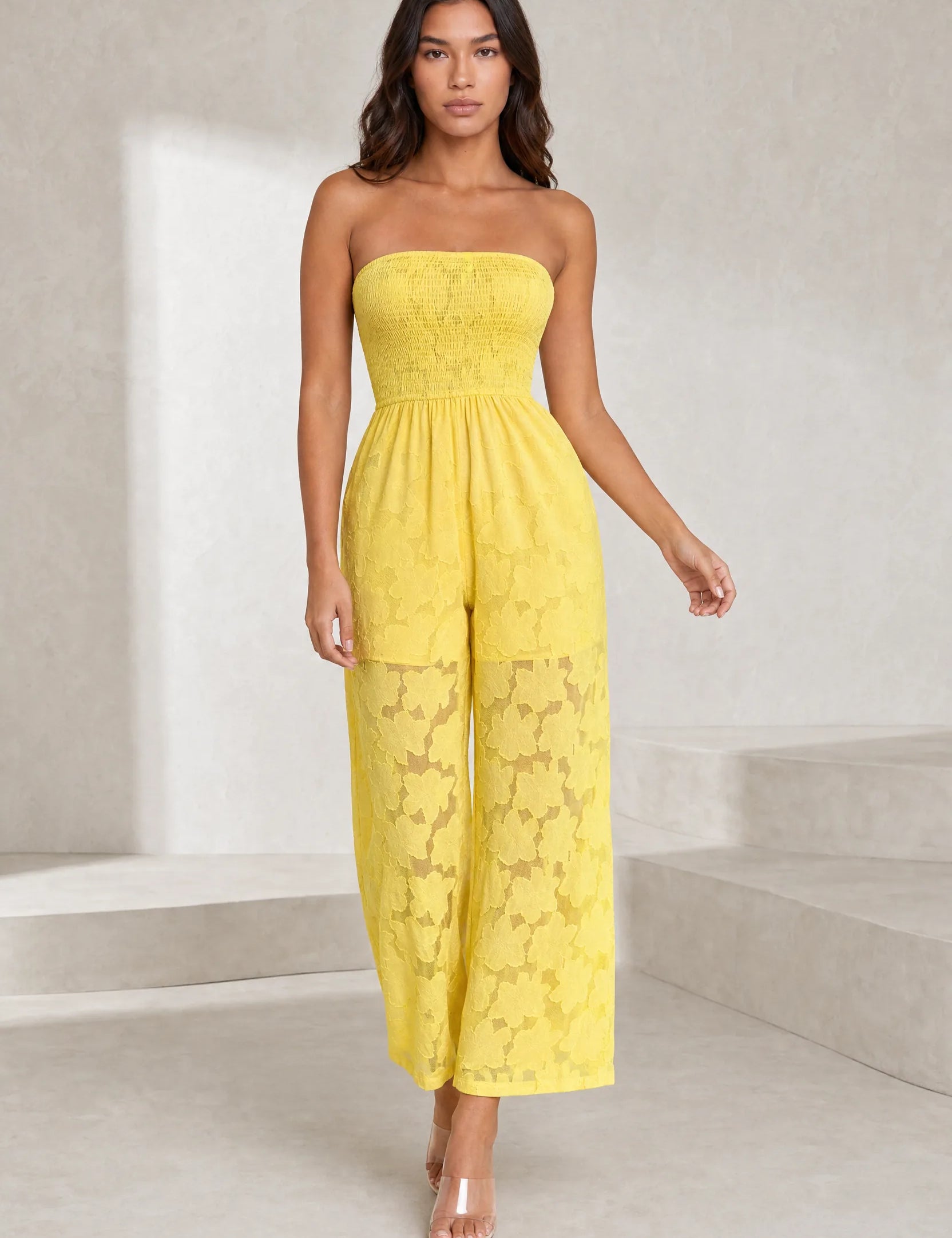 Combinaison jaune bandeau transparente | Lounelle Paris