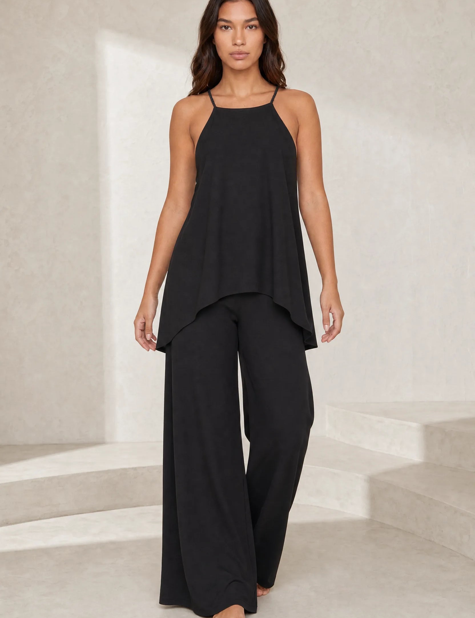Combinaison noire bretelles tressées | Lounelle Paris