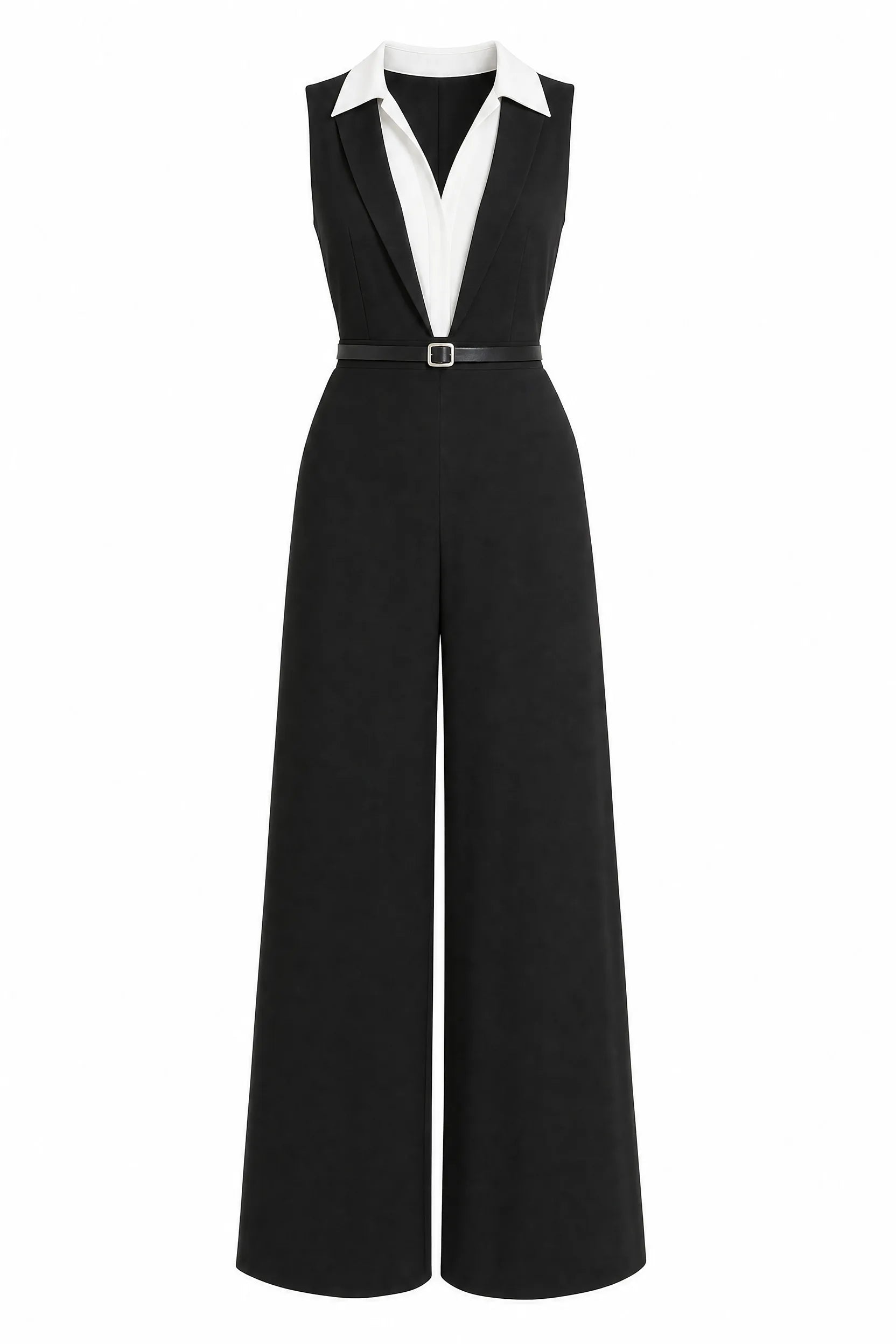 Combinaison noire sans manches col revers | Lounelle Paris