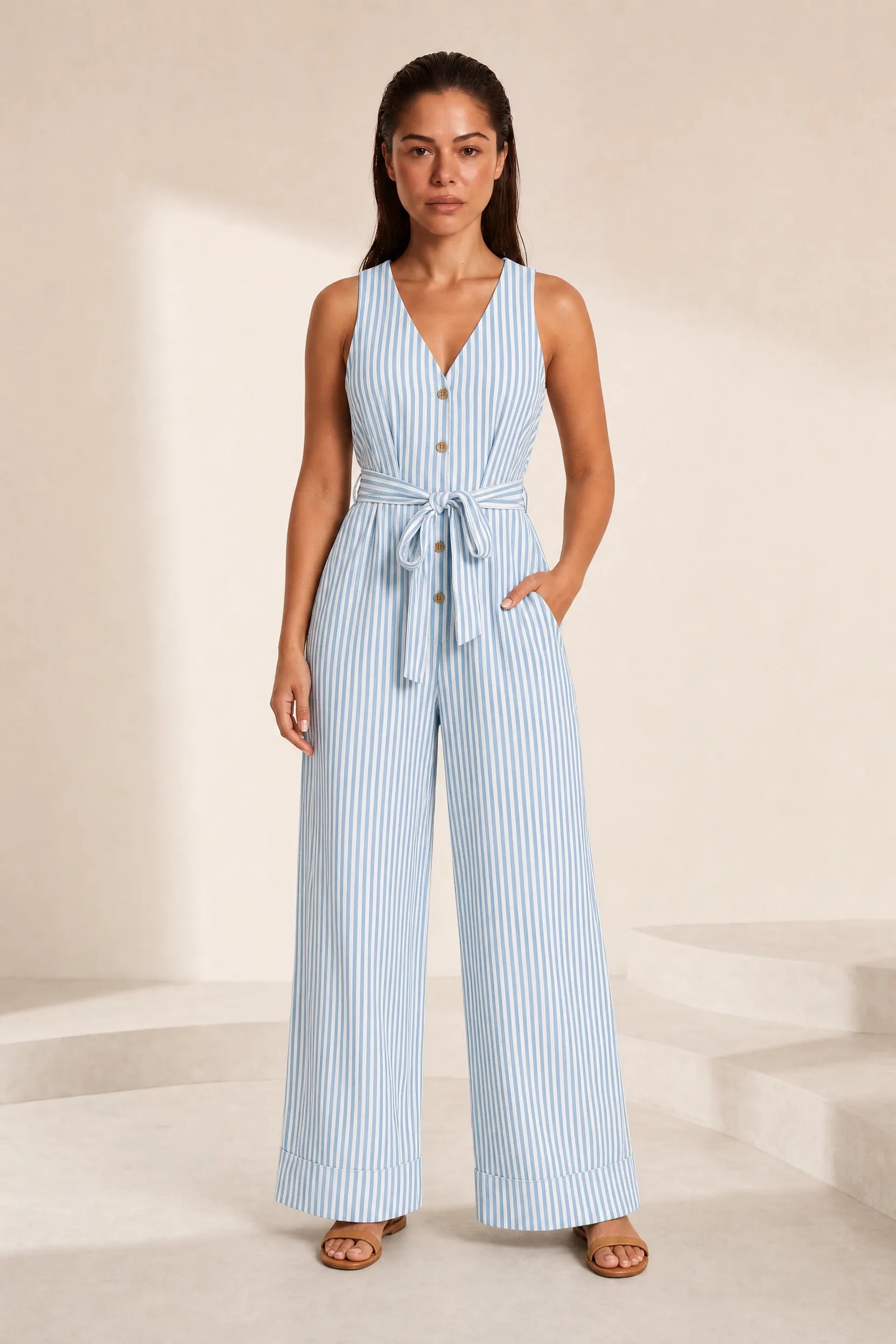 Combinaison rayée col V | Lounelle Paris