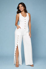 Vorne geknöpfter ärmelloser Jumpsuit