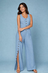 Vorne geknöpfter ärmelloser Jumpsuit