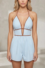 Combishort bleu rayé dos nu | Lounelle Paris