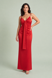 Drapiertes V-Ausschnitt-Langkleid