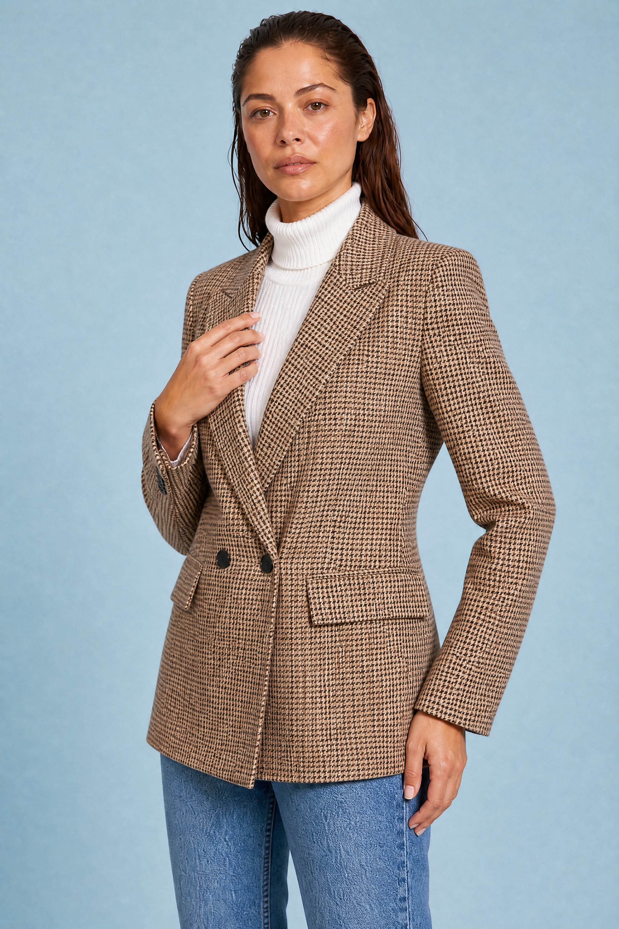 Blazer ajusté motif pied-de-poule | Vue rapprochée | Lounelle Paris
