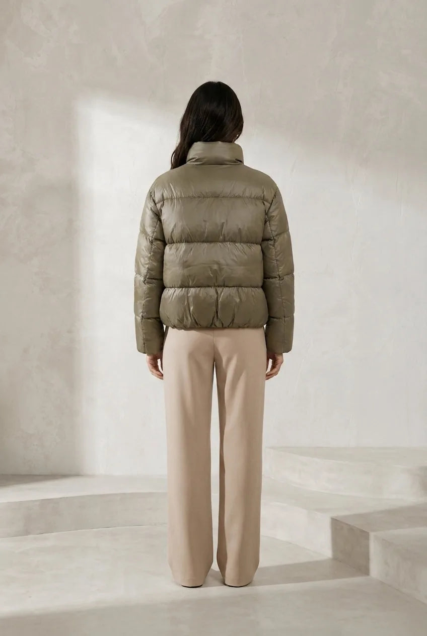 Doudoune olive matelassée col montant | Lounelle Paris