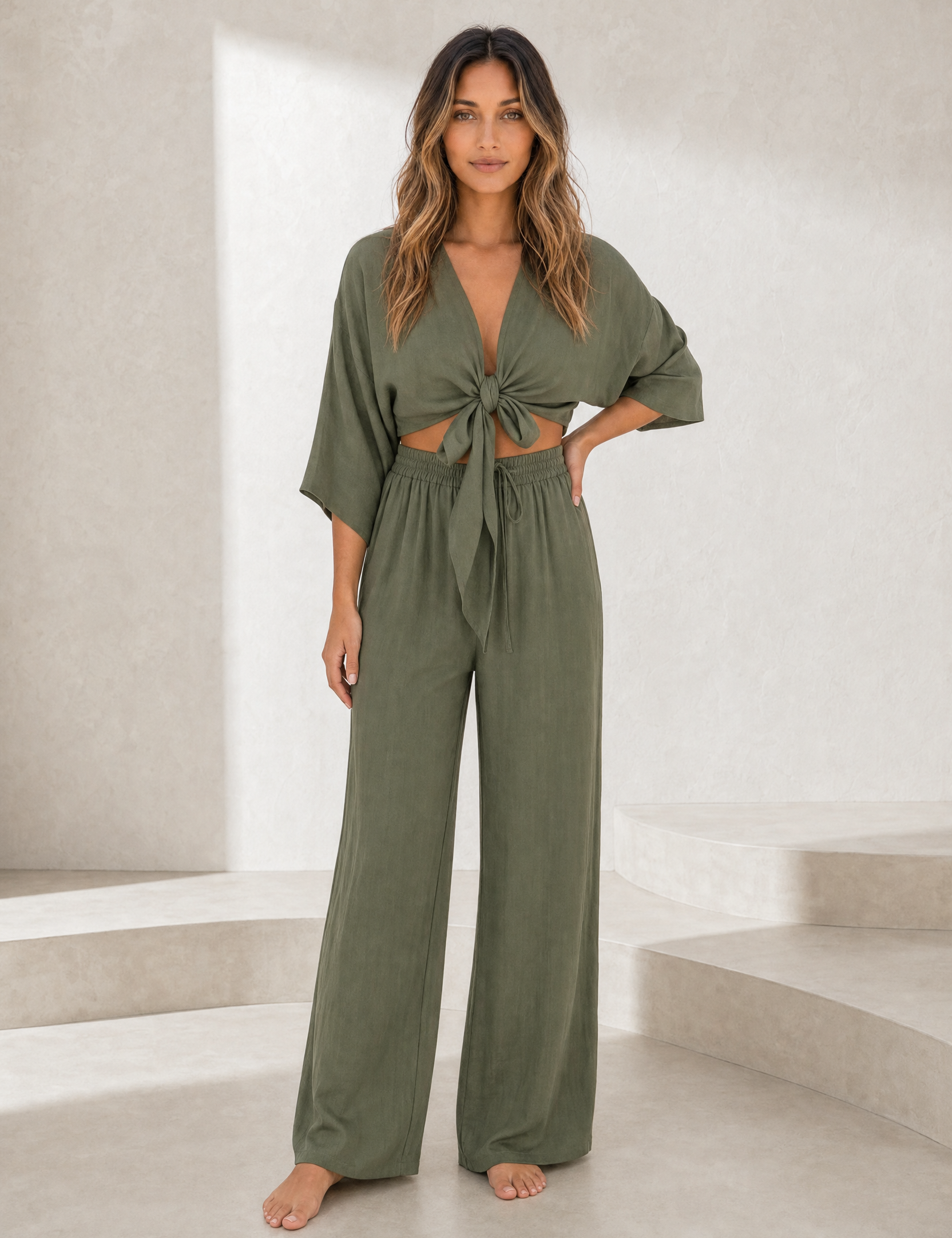 Ensemble crop top noué pantalon large | Lounelle Paris